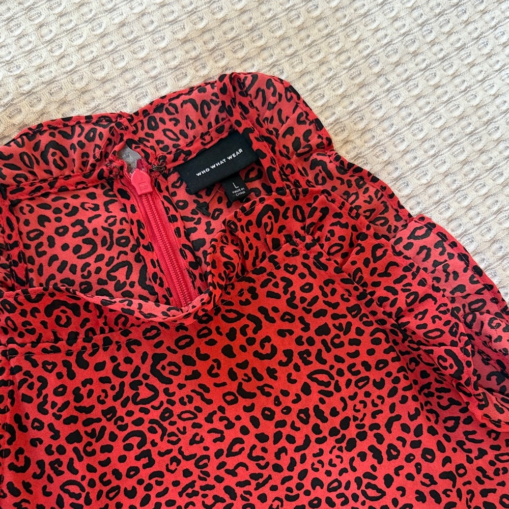 Who What Wear Red and Black Leopard Print Midi Dress